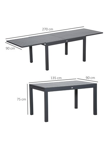 Outsunny Extendable Garden Table, 10 Seater Outdoor Dining Table with Aluminium Frame for Lawn, Balcony and Backyard, Grey