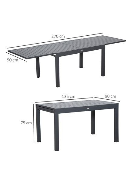 Outsunny Extendable Garden Table, 10 Seater Outdoor Dining Table with Aluminium Frame for Lawn, Balcony and Backyard, Grey - pic 30879 | FastDaddyshop