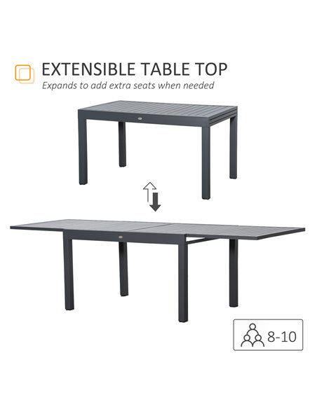 Outsunny 10 Seater Extendable Garden Table with Aluminium Frame, Grey 84B-782 - pic 30880 | FastDaddyshop