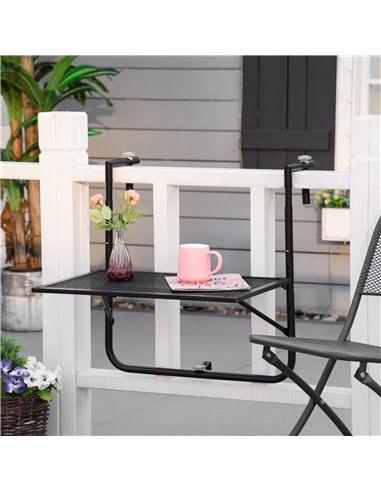 Outsunny Balcony Hanging Table, Metal Wall Mount Desk, Adjustable Folding Balcony Deck Table for Patio and Garden, Black