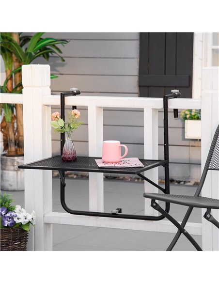 Outsunny Balcony Hanging Table, Metal Wall Mount Desk, Adjustable Folding Balcony Deck Table for Patio and Garden, Black - pic 30887 | FastDaddyshop