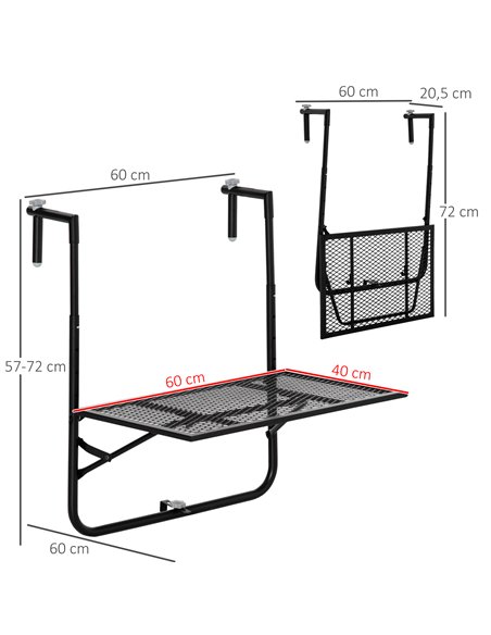 Outsunny Balcony Hanging Table, Metal Wall Mount Desk, Adjustable Folding Balcony Deck Table for Patio and Garden, Black - pic 30888 | FastDaddyshop