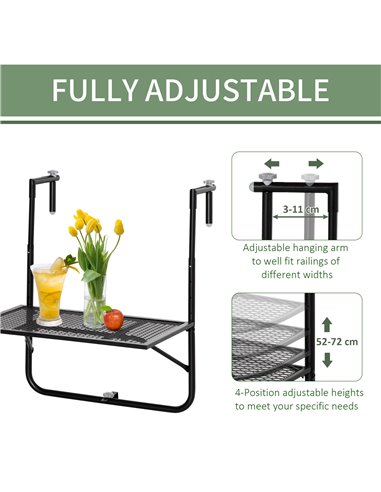 Outsunny Balcony Metal Wall Mount Hanging Table, Black 84B-862