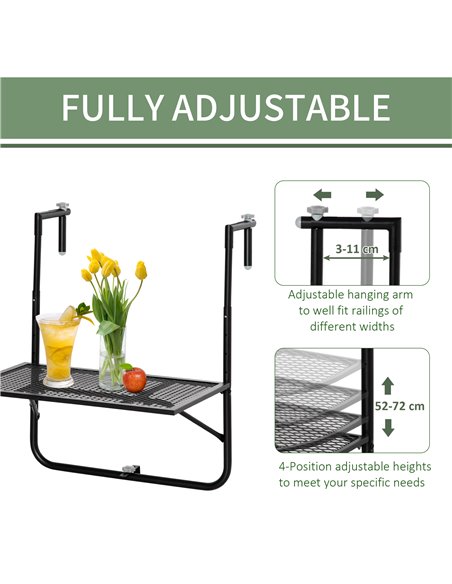 Outsunny Balcony Metal Wall Mount Hanging Table, Black 84B-862 - pic 30889 | FastDaddyshop