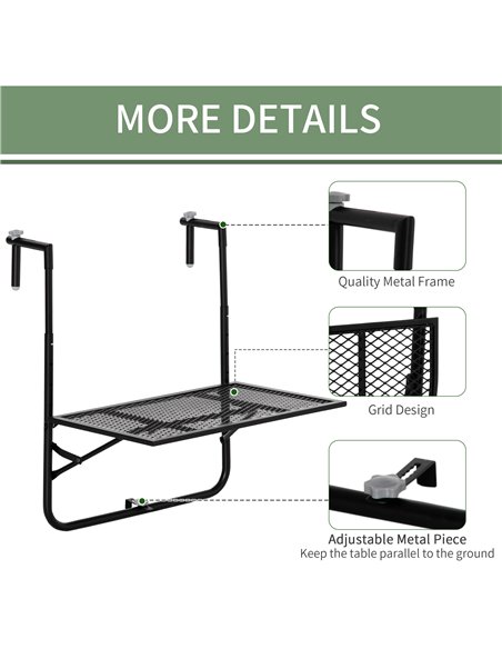 Outsunny Balcony Hanging Table, Metal Wall Mount Desk, Adjustable Folding Balcony Deck Table for Patio and Garden, Black - pic 30891 | FastDaddyshop