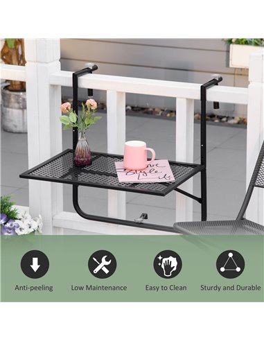 Outsunny Balcony Hanging Table, Metal Wall Mount Desk, Adjustable Folding Balcony Deck Table for Patio and Garden, Black