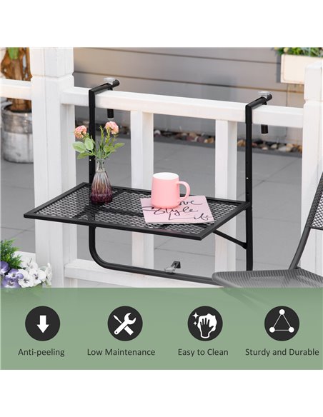 Outsunny Balcony Hanging Table, Metal Wall Mount Desk, Adjustable Folding Balcony Deck Table for Patio and Garden, Black - pic 30892 | FastDaddyshop