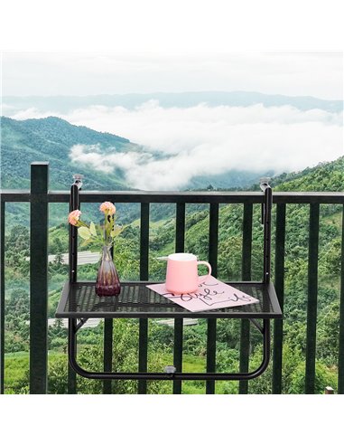 Outsunny Balcony Hanging Table, Metal Wall Mount Desk, Adjustable Folding Balcony Deck Table for Patio and Garden, Black