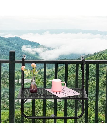 Outsunny Balcony Hanging Table, Metal Wall Mount Desk, Adjustable Folding Balcony Deck Table for Patio and Garden, Black - pic 30893 | FastDaddyshop
