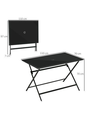 Outsunny Folding Outdoor Dining Table for 6 people with Tempered Glass Top, Black