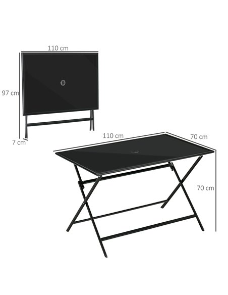 Outsunny Folding Outdoor Dining Table for 6 people with Tempered Glass Top, Black - pic 30915 | FastDaddyshop