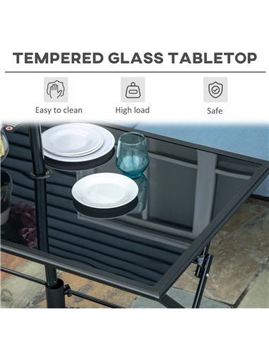 Outsunny Folding Outdoor Dining Table for 6 people with Tempered Glass Top, Black
