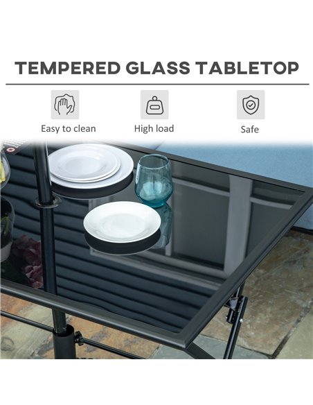 Outsunny Folding Outdoor Dining Table for 6 people with Tempered Glass Top, Black - pic 30918 | FastDaddyshop