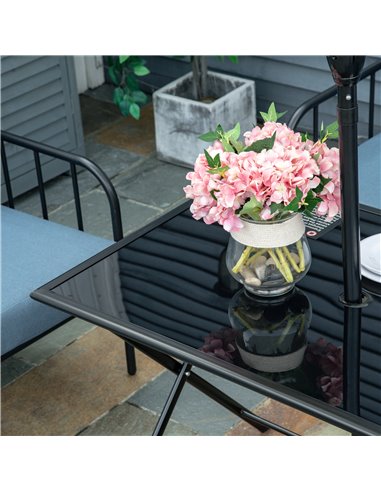 Outsunny Folding Outdoor Dining Table for 6 people with Tempered Glass Top, Black