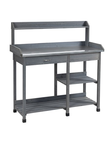 Outsunny Wooden Garden Potting Table with Metal Tabletop, Grey 845-541 - pic 30922 | FastDaddyshop