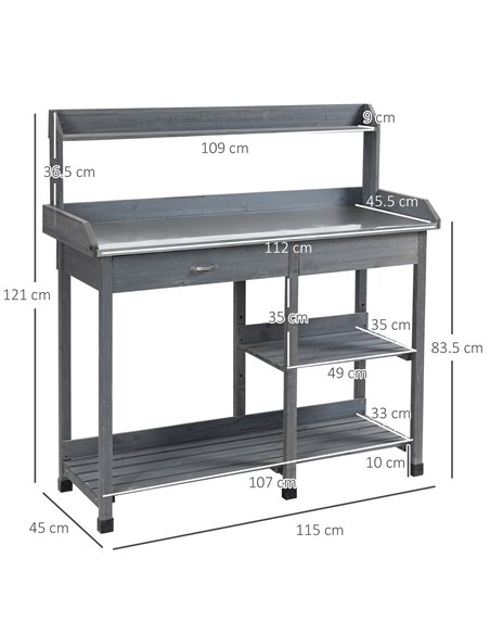 Outsunny Wooden Garden Potting Table with Metal Tabletop, Grey 845-541 - pic 30924 | FastDaddyshop