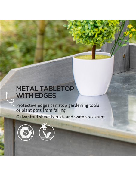 Outsunny Wooden Garden Potting Table with Metal Tabletop, Grey 845-541 - pic 30925 | FastDaddyshop