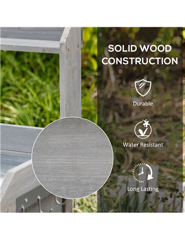 Outsunny Wooden Garden Potting Table with Metal Tabletop, Grey 845-541