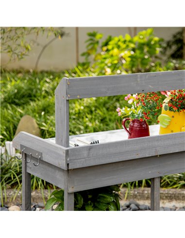 Outsunny Wooden Garden Potting Table with Metal Tabletop, Grey 845-541