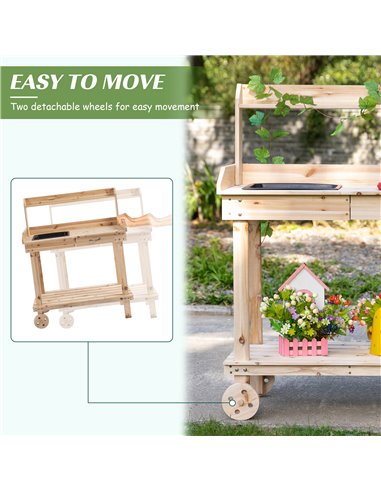 Outsunny Wooden Garden Potting Bench Table, Natural Wood 845-460ND