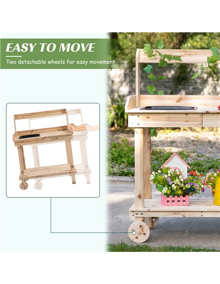 Outsunny Wooden Garden Potting Bench Table, Natural Wood 845-460ND - pic 30943 | FastDaddyshop