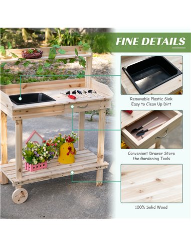 Outsunny Wooden Garden Potting Bench Table, Natural Wood 845-460ND