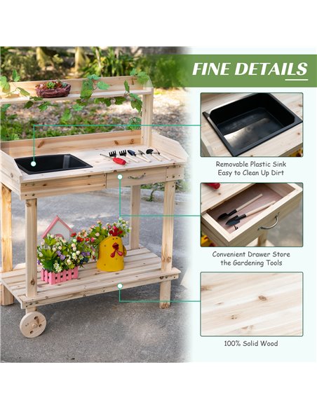 Outsunny Wooden Garden Potting Bench Table, Natural Wood 845-460ND - pic 30944 | FastDaddyshop