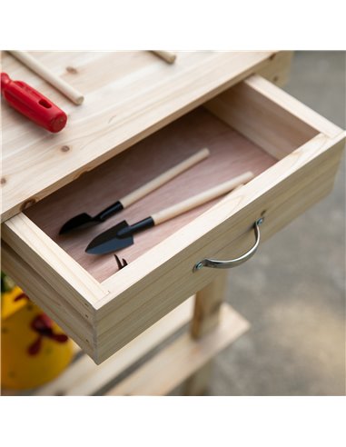 Outsunny Garden Potting Bench Table, Wooden Work Station, Outdoor Planting Workbench with 2 Wheels, Sink, Drawer & Large Storage