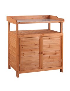 Outsunny Multi-function Potting Bench Table with Storage Cabinet, Galvanized Table Top, Orange