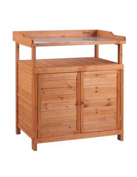Outsunny Multi-function Potting Bench Table with Storage Cabinet, Galvanized Table Top, Orange - pic 30949 | FastDaddyshop