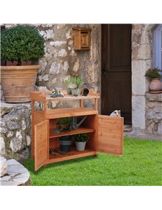 Outsunny Multi-function Potting Bench Table with Storage Cabinet, Galvanized Table Top, Orange 2