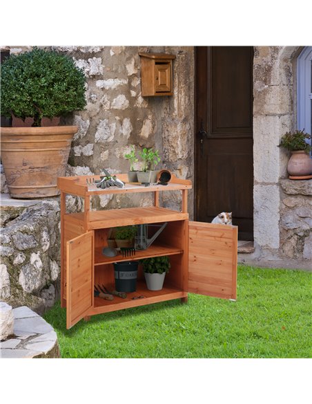 Outsunny Multi-function Potting Bench Table with Storage Cabinet, Galvanized Table Top, Orange - pic 30950 | FastDaddyshop