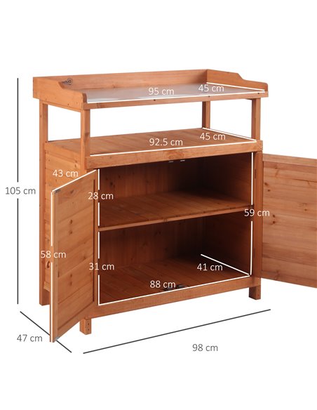 Outsunny Multi-function Potting Bench Table with Storage Cabinet, Galvanized Table Top, Orange - pic 30951 | FastDaddyshop
