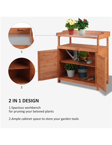 Outsunny Multi-function Potting Bench Table with Storage Cabinet, Orange 845-716