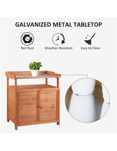 Outsunny Multi-function Potting Bench Table with Storage Cabinet, Orange 845-716
