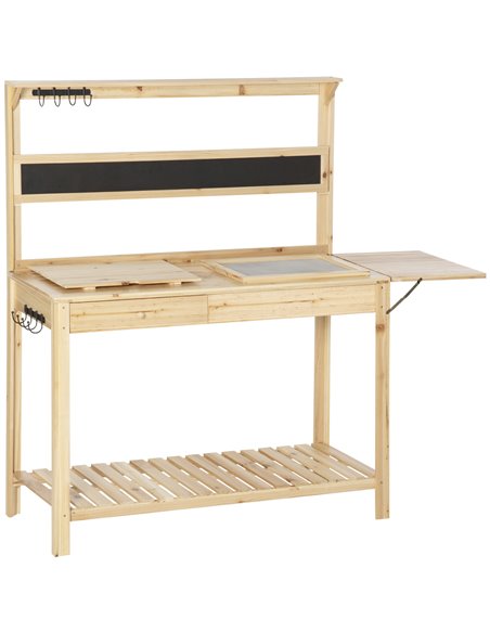 Outsunny Garden Work Table, Workstation with Metal Sieve Screen, Chalkboard, Hidden Sink, Drawer, Natural - pic 30967 | FastDaddyshop