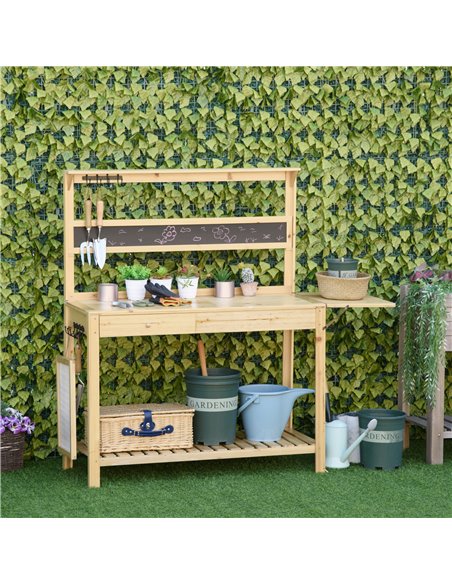 Outsunny Garden Work Table, Workstation with Metal Sieve Screen, Chalkboard, Hidden Sink, Drawer, Natural - pic 30968 | FastDaddyshop
