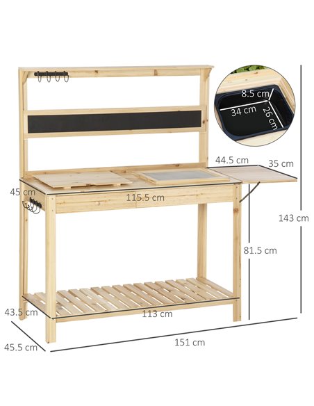 Outsunny Garden Work Table, Workstation with Metal Sieve Screen, Chalkboard, Hidden Sink, Drawer, Natural - pic 30969 | FastDaddyshop