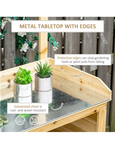 Outsunny Garden Potting Bench Table with Storage Shelves, Natural 845-688