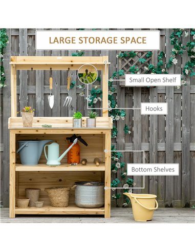 Outsunny Garden Potting Bench Table with Storage Shelves, Natural 845-688