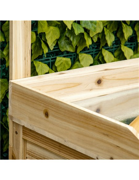 Outsunny Garden Potting Bench Table, Wooden Workstation Bench w/ Galvanized Metal Tabletop, Storage Shelves and Hooks, Natural - pic 30982 | FastDaddyshop
