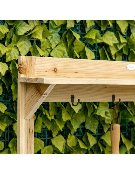 Outsunny Garden Potting Bench Table, Wooden Workstation Bench w/ Galvanized Metal Tabletop, Storage Shelves and Hooks, Natural - pic 30983 | FastDaddyshop