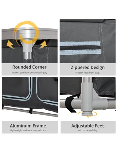 Outsunny Aluminum Camping Table with 3-Shelf with Carrying Bag, Grey A20-159