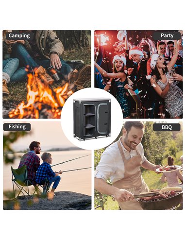 Outsunny Aluminum Camping Table with 3-Shelf with Carrying Bag, Grey A20-159