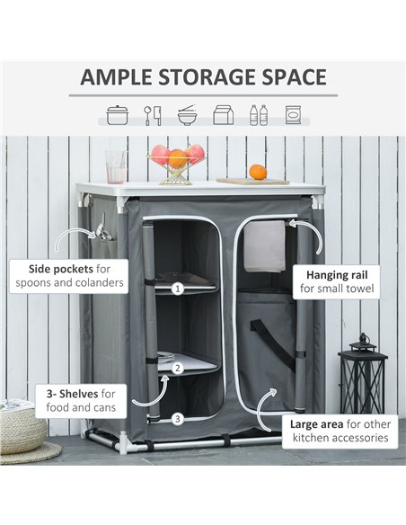 Outsunny Aluminum Camping Table with 3-Shelf with Carrying Bag, Grey - pic 30990 | FastDaddyshop