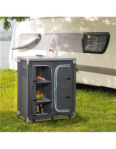 Outsunny Aluminum Camping Table with 3-Shelf with Carrying Bag, Grey