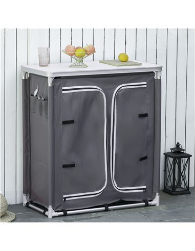 Outsunny Aluminum Camping Table with 3-Shelf with Carrying Bag, Grey