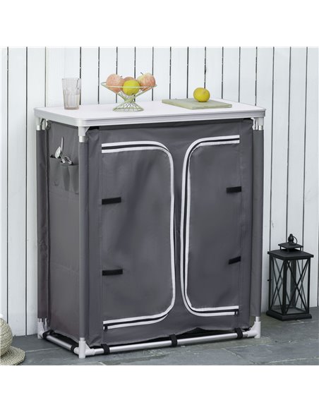 Outsunny Aluminum Camping Table with 3-Shelf with Carrying Bag, Grey - pic 30993 | FastDaddyshop