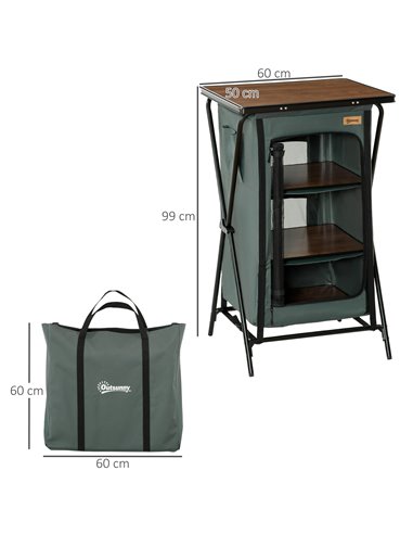 Outsunny Camping Cupboard, Aluminium Foldable Kitchen Station Cook Table with Storage Shelves and Carrying Bag