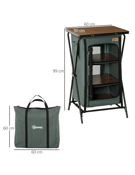 Outsunny Camping Cupboard, Aluminium Foldable Kitchen Station Cook Table with Storage Shelves and Carrying Bag - pic 30996 | FastDaddyshop
